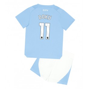 Lacne Dětský Futbalové dres Manchester City Jeremy Doku #11 2023-24 Krátky Rukáv - Domáci (+ trenírky)